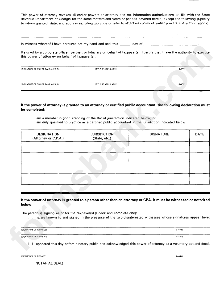 Form Rd -1061 - Power Of Attorney