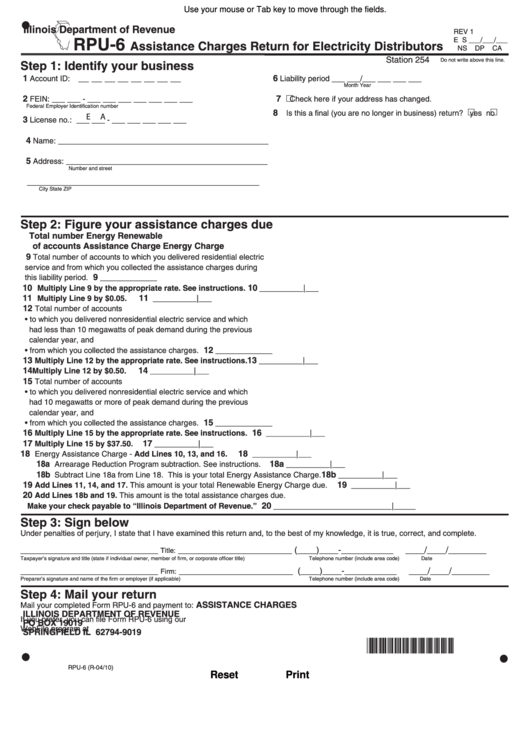Fillable Form Rpu-6 - Assistance Charges Return For Electricity Distributors Form Printable pdf
