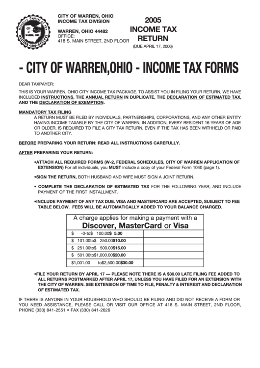 City Of Warren, Ohio - Income Tax Forms - 2005 Printable pdf