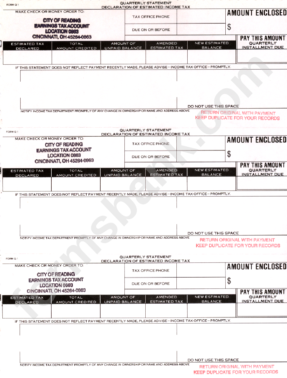 Form Q-1 - Declaration Of Estimated Income Tax