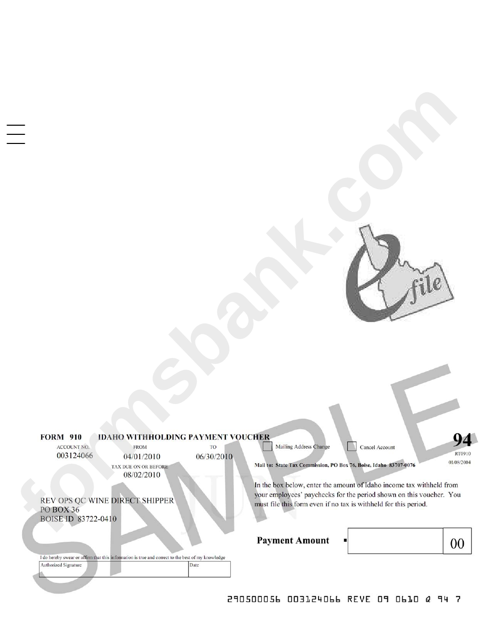Form 910 - Idaho Withholding Payment Voucher