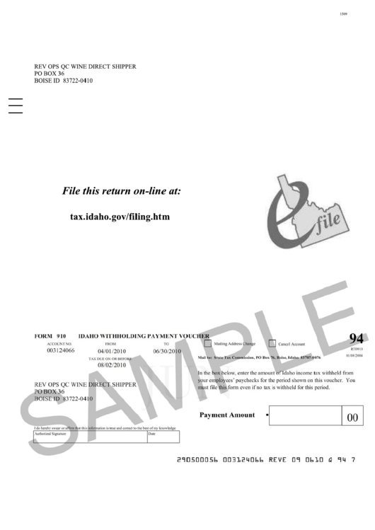 Form 910 - Idaho Withholding Payment Voucher Printable pdf