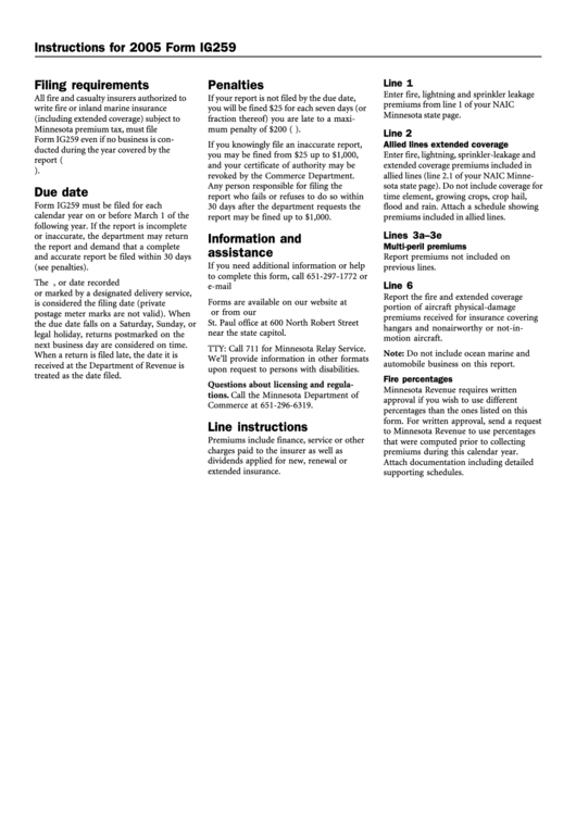 Instructions For 2005 Form Ig259 Printable pdf