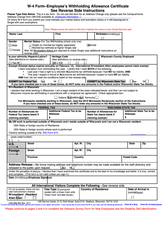 Fillable Form W-4 - Employee