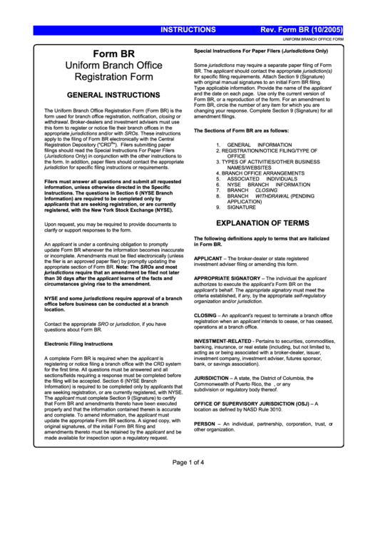 Instructions For Form Br - Uniform Branch Office Registration Form Printable pdf