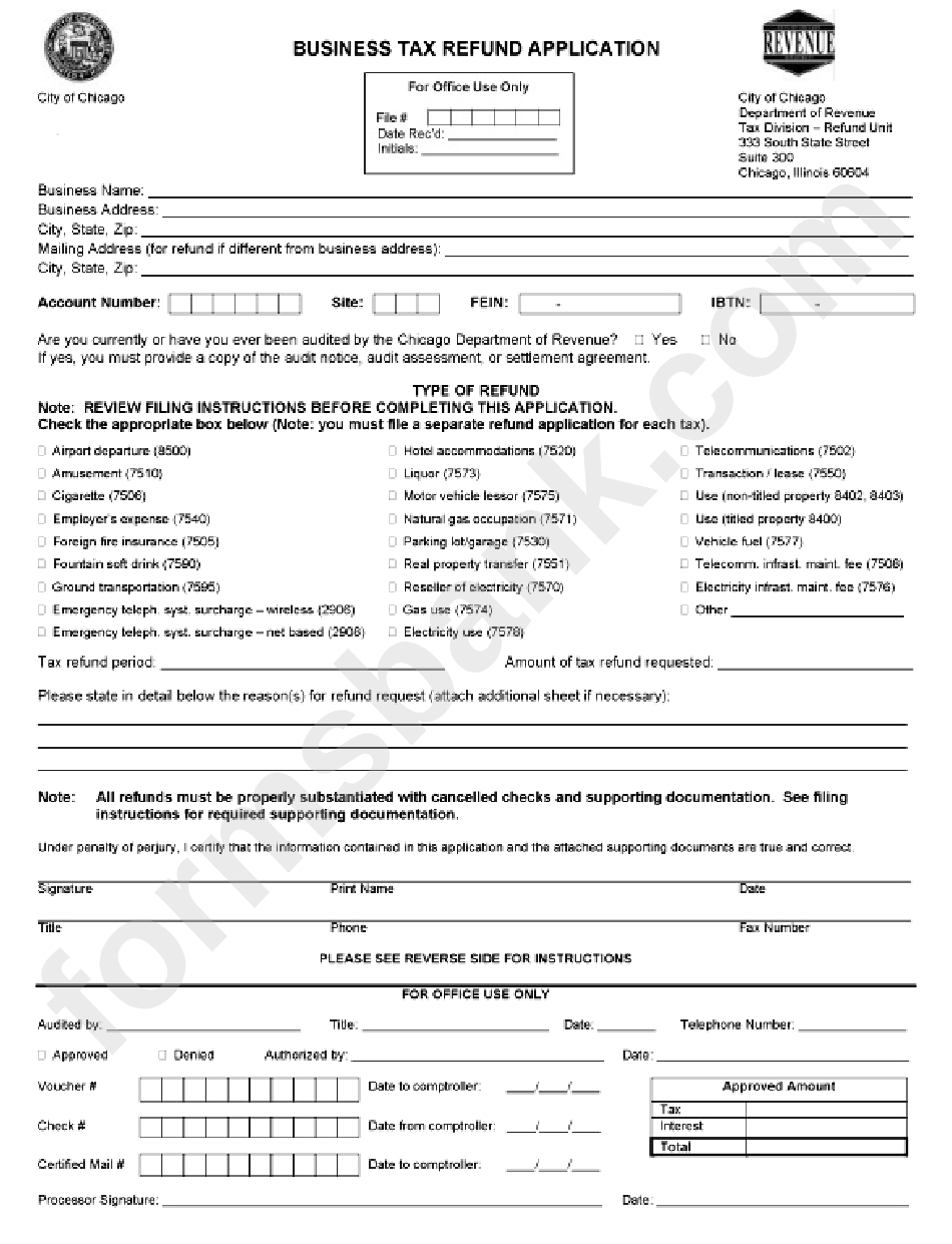 Business Tax Refund Application