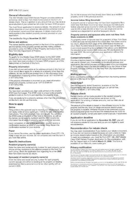 Instructions For Form Dtf-179 - 2007 Printable pdf