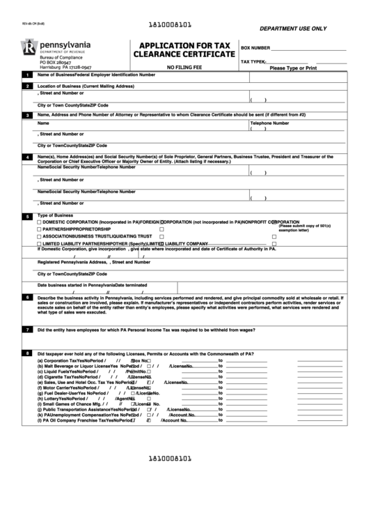 Form Rev-181 Cm - Application For Tax Clearance Certificate - 2008 Printable pdf