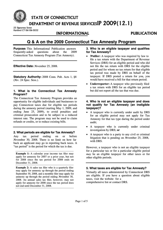 Form Ip 2009 - Q & A On The 2009 Connecticut Tax Amnesty Program Printable pdf
