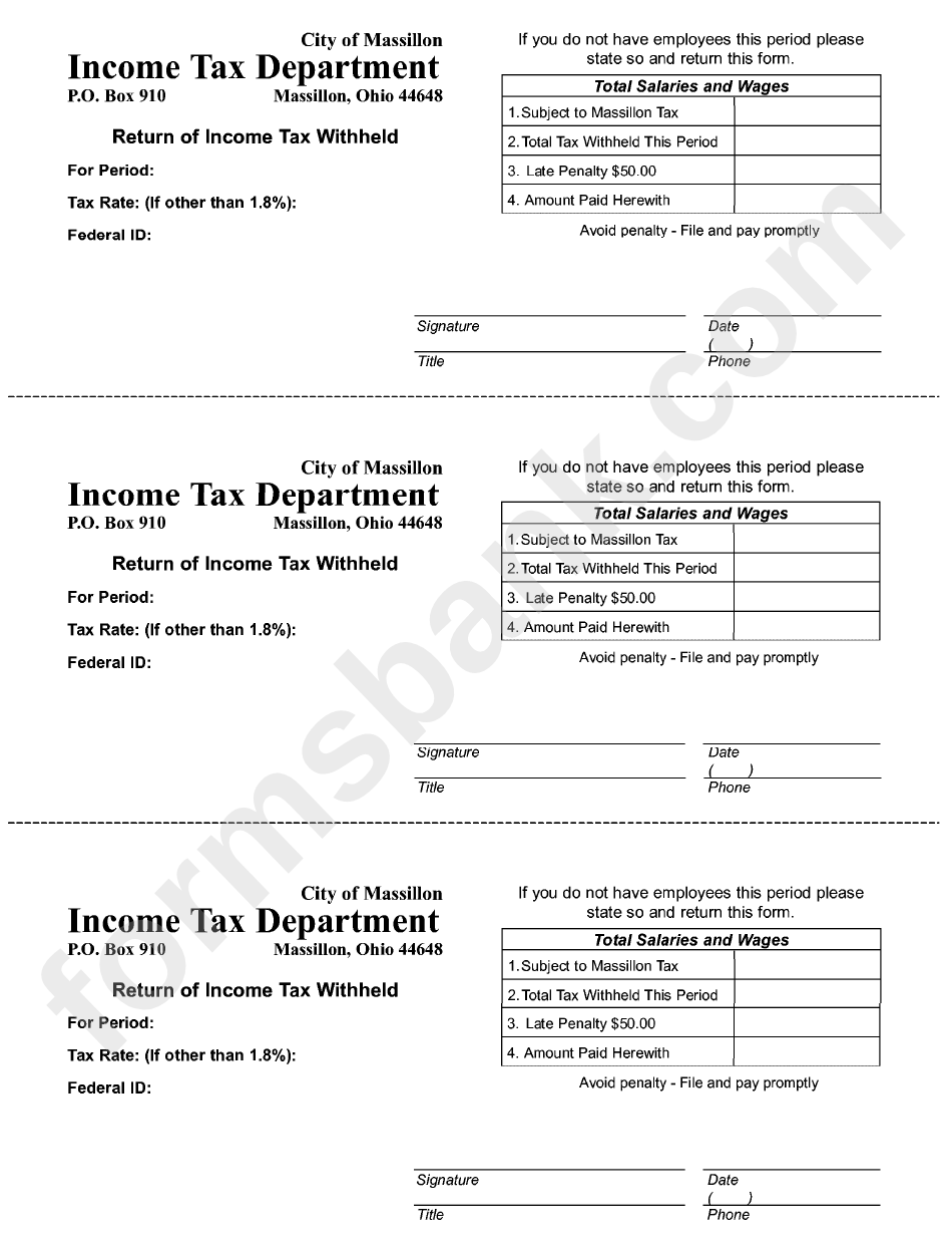 Return Of Income Tax Withheld Form - State Of Ohio