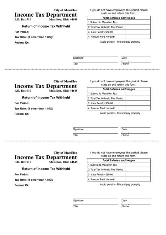 Return Of Income Tax Withheld Form - State Of Ohio Printable pdf
