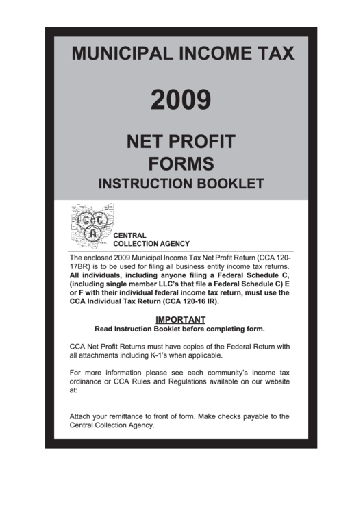 Municipal Income Tax 2009 Net Profit Forms Instruction Booklet - State Of Ohio Printable pdf
