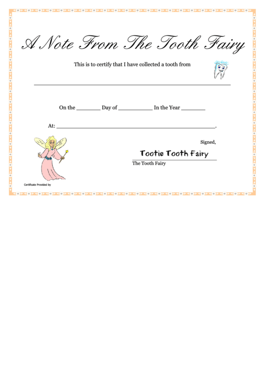 A Note From The Tooth Fairy Certificate Template Printable pdf