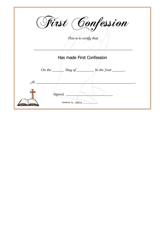Fillable First Confession Certificate Printable pdf