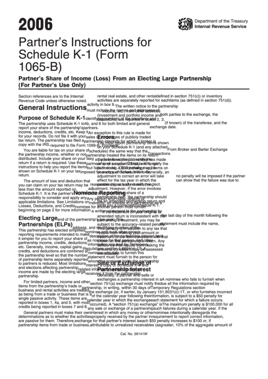 Partner S Instructions For Schedule K 1 Form 1065 B Partner S Share 