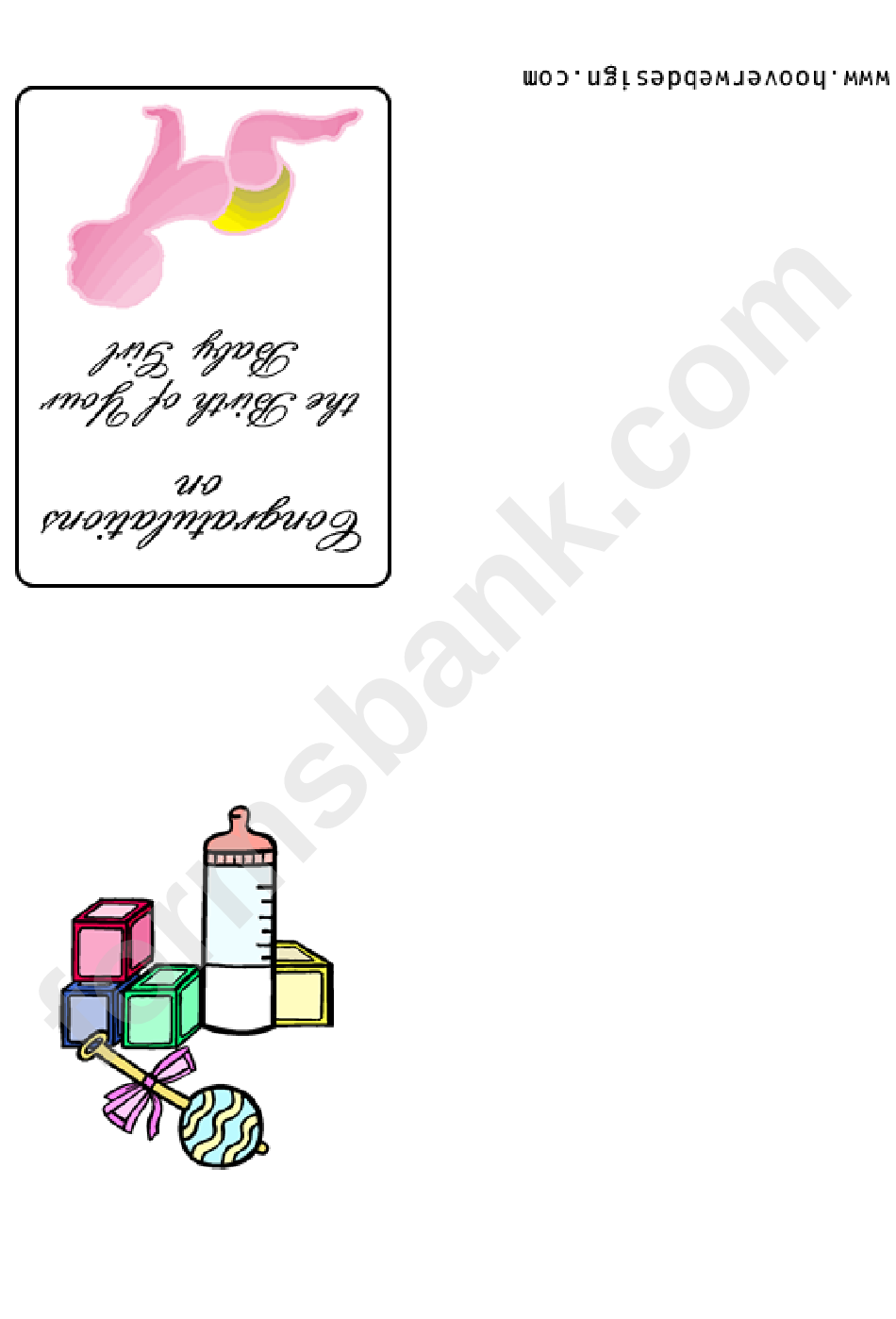 Congratulations Of The Birth Of Baby Girl Greeting Card Template