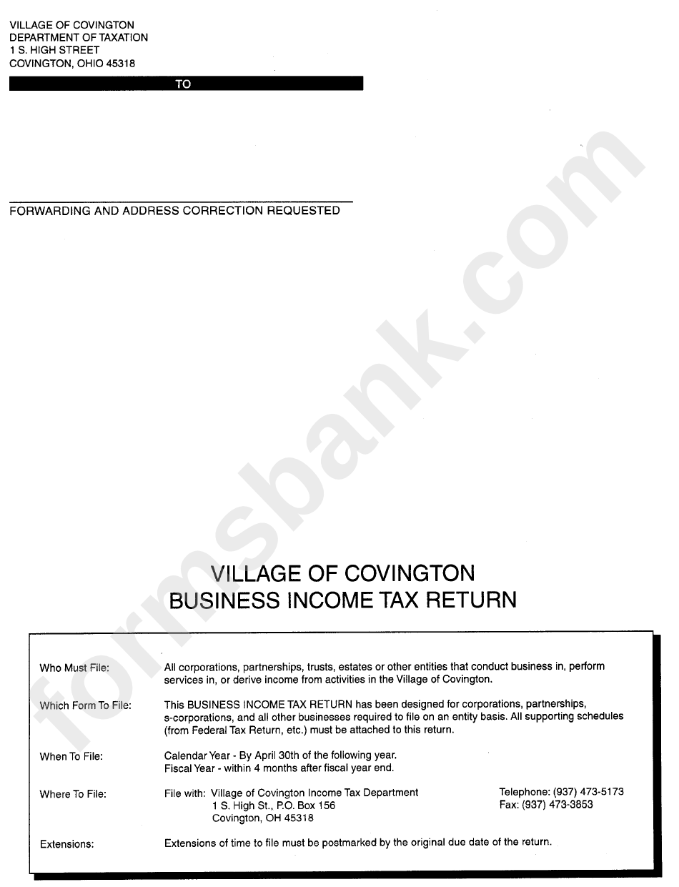 Village Of Covington Business Tax Return printable pdf download