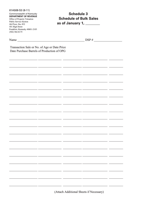 Form 61a508 - Schedule 3 Schedule Of Bulk Sales -2011 Printable pdf