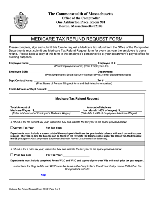 Medicare Tax Refund Request Form Printable pdf