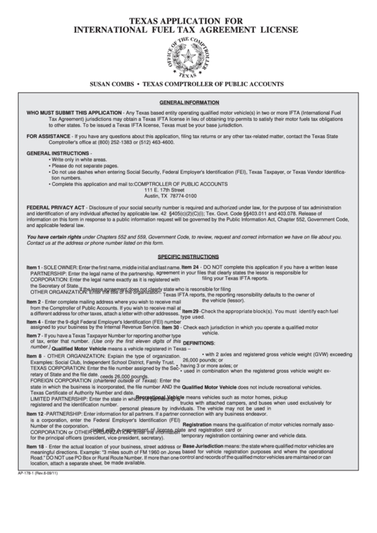 Form Ap-178 - International Fuel Tax Agreement License Application Printable pdf