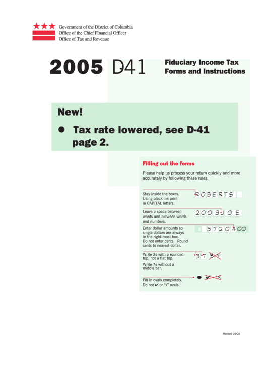 Form D-41 - Fiduciary Income Tax Forms And Instructions - 2005 D Printable pdf