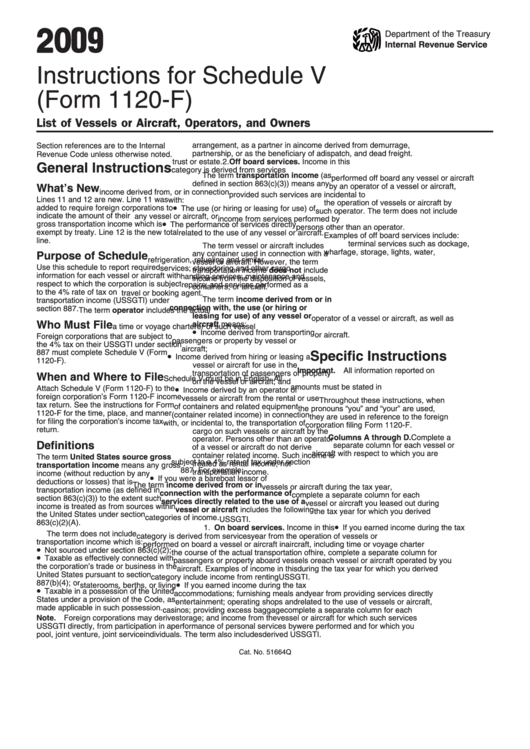 Instructions For Schedule V (Form 1120-F) - 2009 Printable pdf