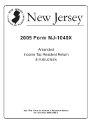 Amended Income Tax Resident Return & Instructions (Form Nj-1040x) - 2005 Printable pdf