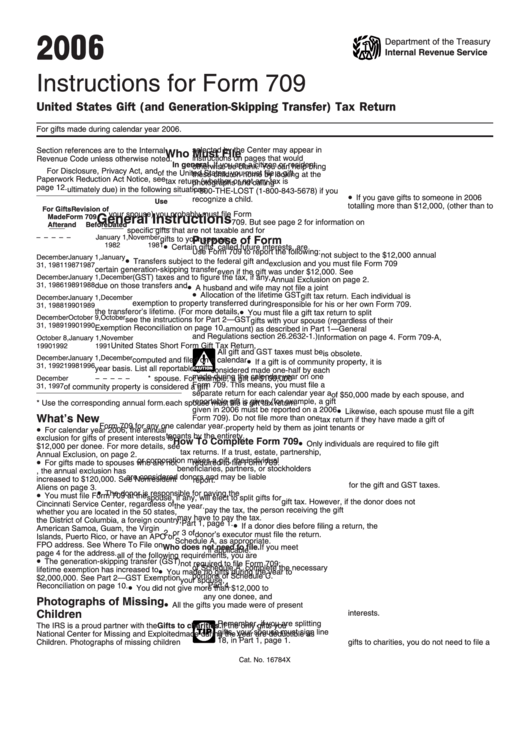 Instructions For Form 709 - United States Gift (And Generation-Skipping Transfer) Tax Return - 2006 Printable pdf