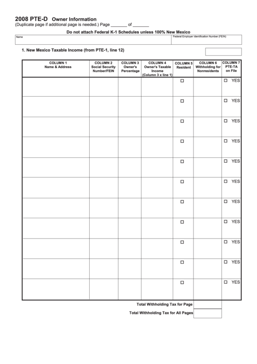 Form Pte-D - Owner Information - 2008 Printable pdf