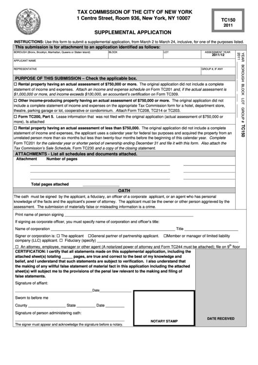 Form Tc150 - Supplemental Application - 2011 Printable pdf