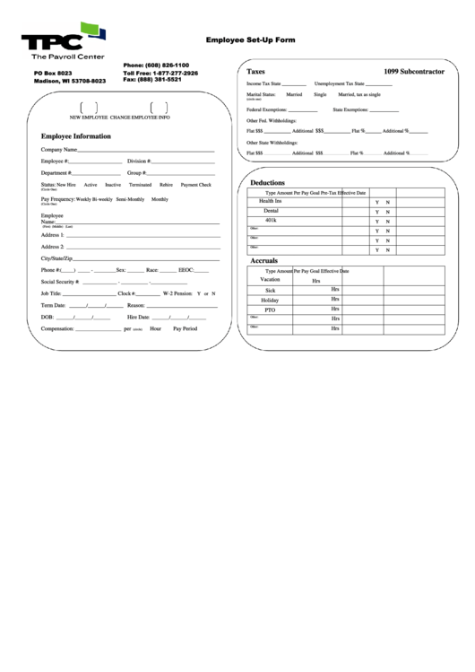 Employee Set-Up Form Printable pdf