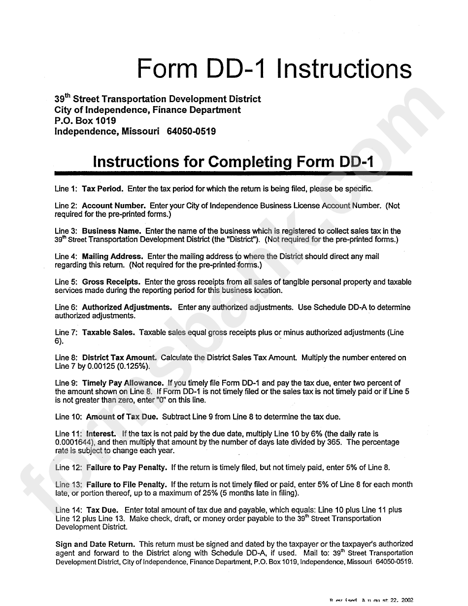 Instructions For Completing Form Dd-1 - State Of Missouri