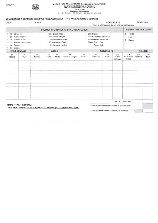 Form Wv/mft-507 C - Motor Fuel Transporter Schedule Of Deliveries - 2011 Printable pdf