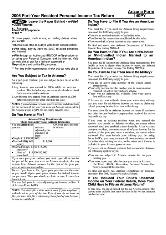 2006 PartYear Resident Personal Tax Return printable pdf download