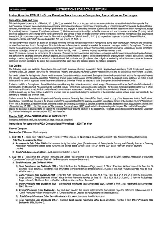 Instructions For Rct-121 Return Printable pdf