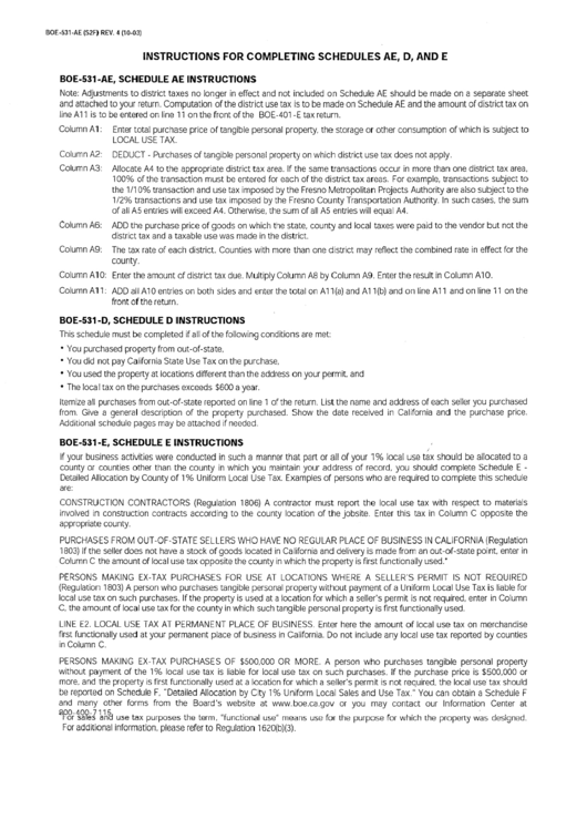 Form Boe-531-Ae (S2f) Instruction Printable pdf