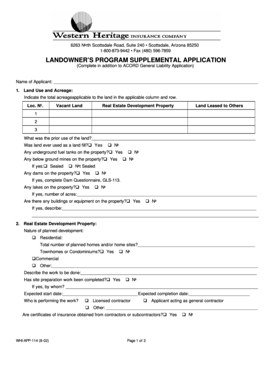 Landowner's Program Supplemental Application Form