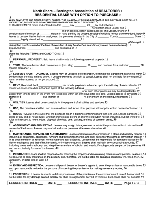 Residential Lease With Option To Purchase Form Printable pdf