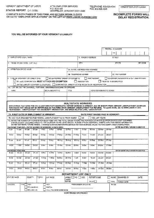 Form C-1 - Status Report - 2009 Printable pdf