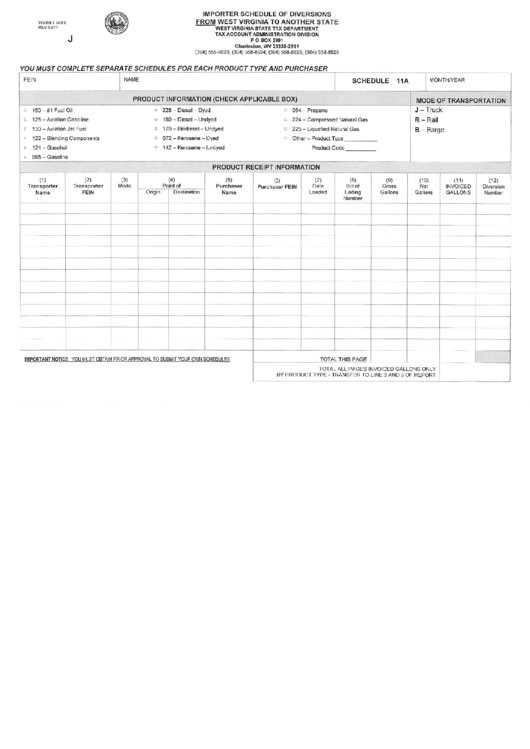 Form Wv/mft-508 E - Importer Schedule Of Diversions From West Virginia To Another State - 2011 Printable pdf