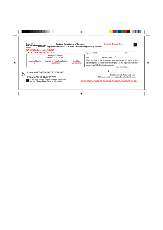 Form It 6 Indiana Corporation Income Tax Return Estimated Quarterly 