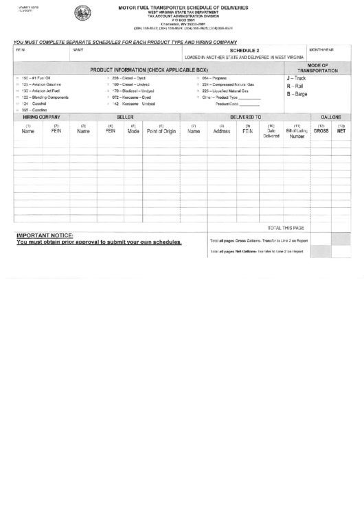 Form Wv/mft-507 B - Motor Fuel Transporter Schedule Of Deliveries - 2011 Printable pdf