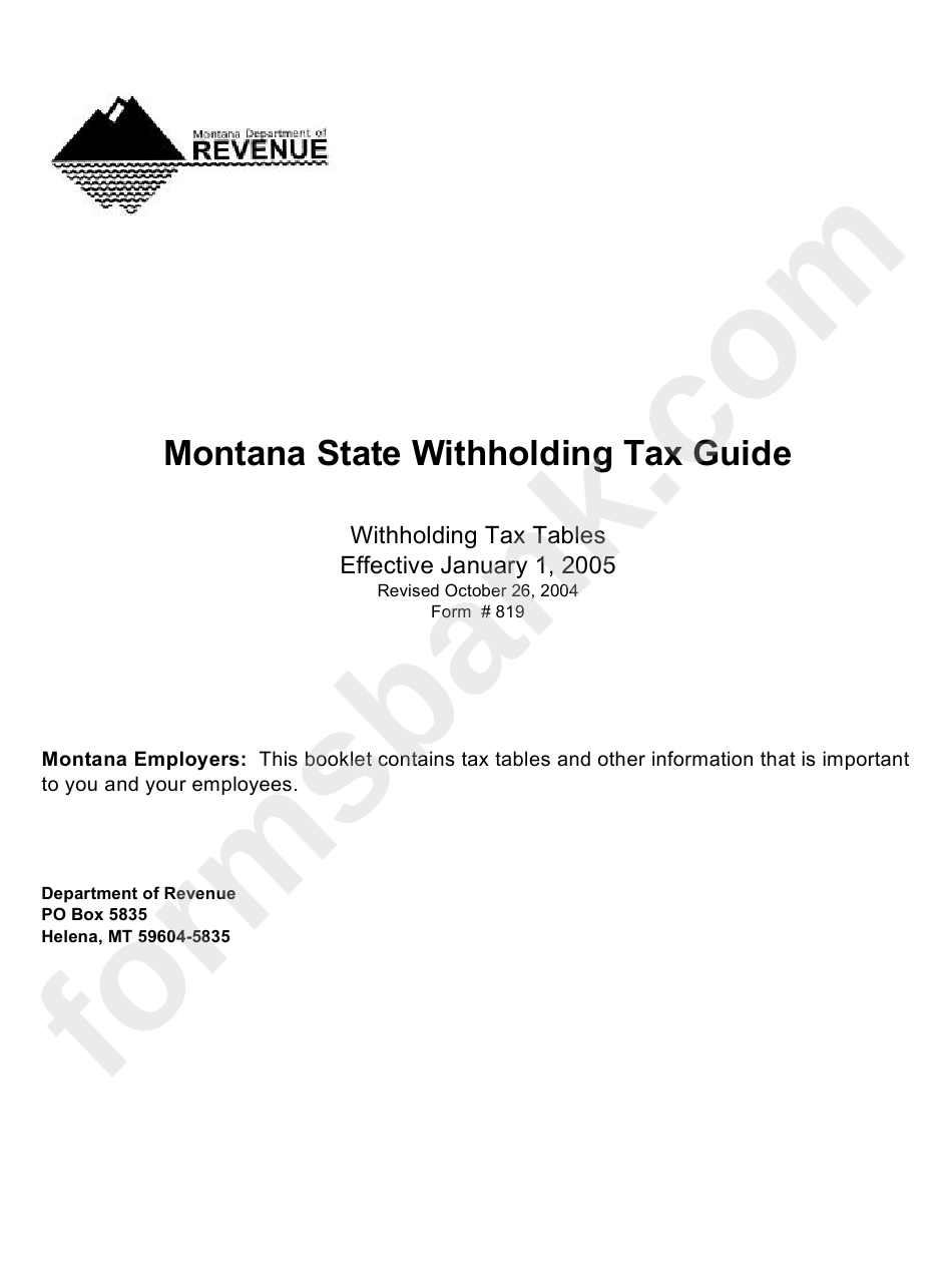 Montana Withholding Tax Tables - Montana Department Of Revenue - 2005