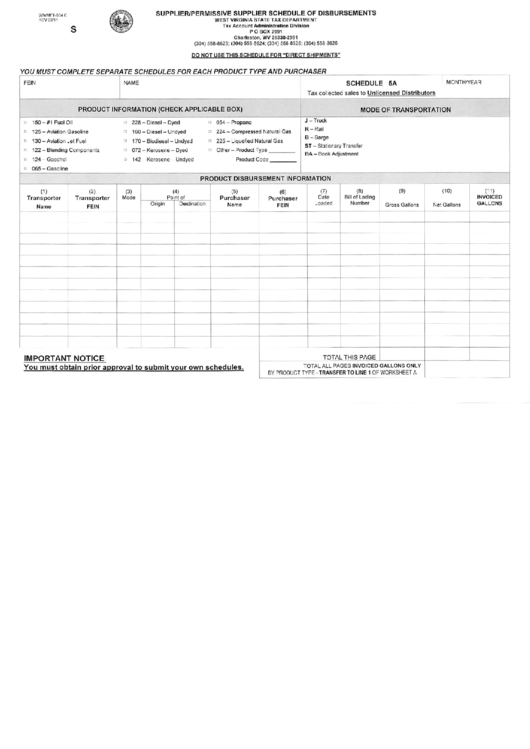 Form Wv/mft-S04 C - Supplier/permissive Supplier Schedule Of Disbursements - 2011 Printable pdf