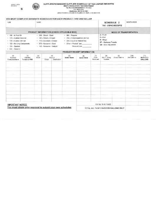 Form Wv/mft-504 B - Supplier/permissive Supplier Schedule Of Tax-Unpaid Receipts Printable pdf