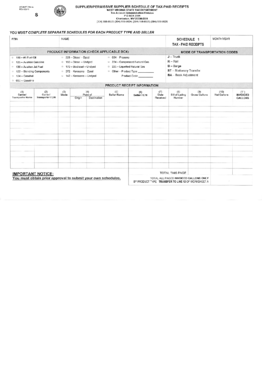 Form Wv/mft-504 A - Supplier/permissive Supplier Schedule Of Tax-Paid Receipts - 2011 Printable pdf