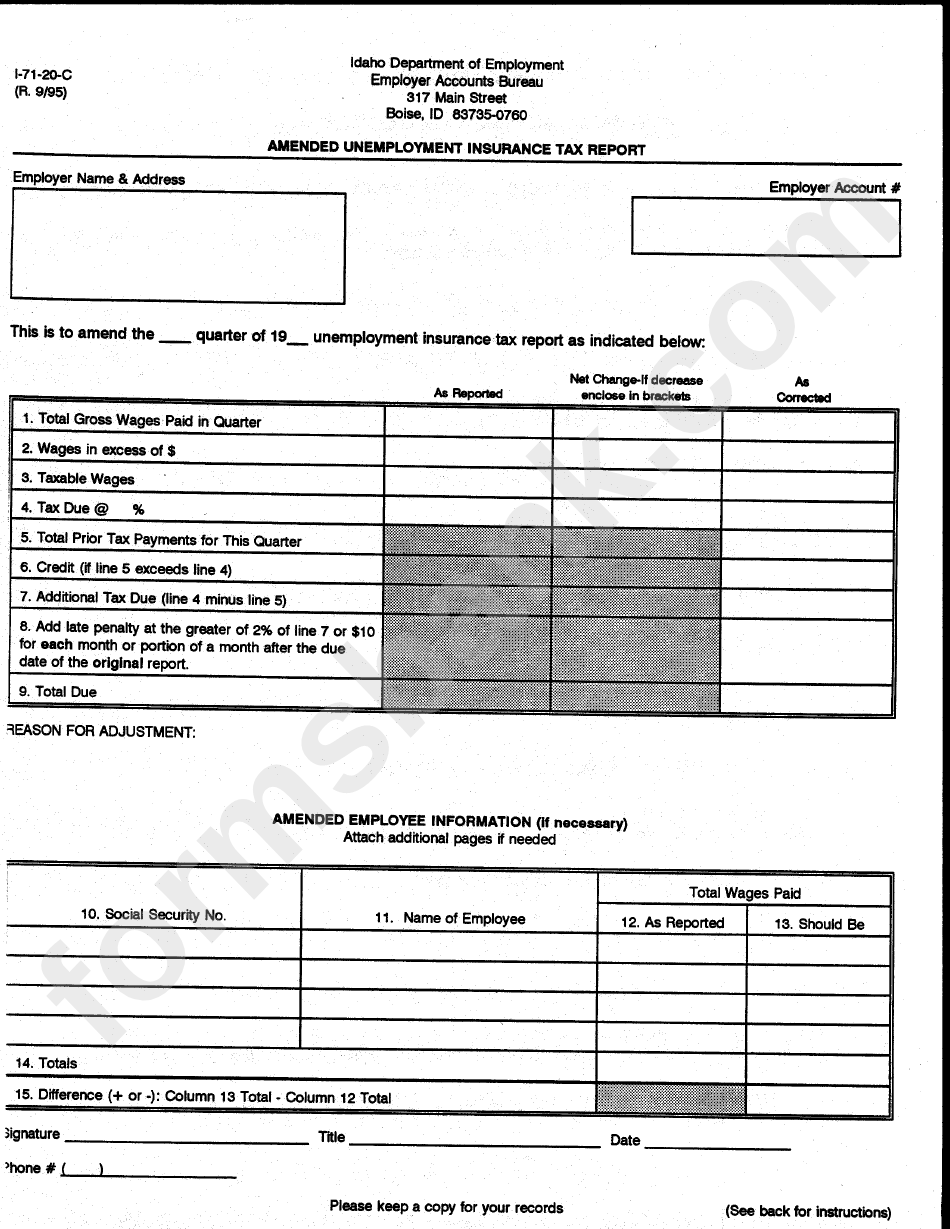 Form L-71-20-C - Amended Unemployment Insurance Tax Report - Idaho Department Of Employment