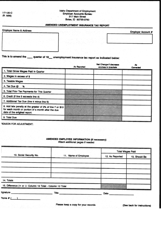 Form L-71-20-C - Amended Unemployment Insurance Tax Report - Idaho Department Of Employment Printable pdf