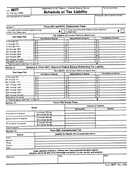 Form 4977 - Schedule Of Tax Liability - Department Of The Treasury Printable pdf