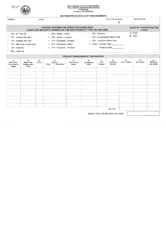 Form Wv/mft 501 - C - Distributor Schedule Of Disbursements - 2011 Printable pdf